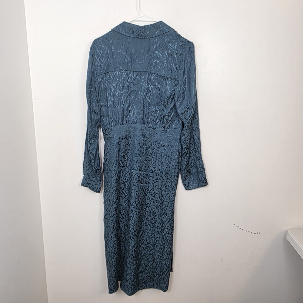 Anthropologie Blue Shimmer Patterned Blazer Wrap Long Sleeve Midi Dress Size 10 - Picture 8 of 9